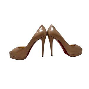Christian Louboutin Peep-toe Patent Leather Heel in Nude- Size 38.5 (8.5 US)